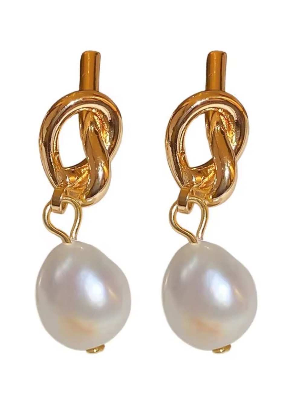 NWT - Gold Knot Drop Earrings with White Pearl Dangle - Women's Jewelry - Picture 3 of 3